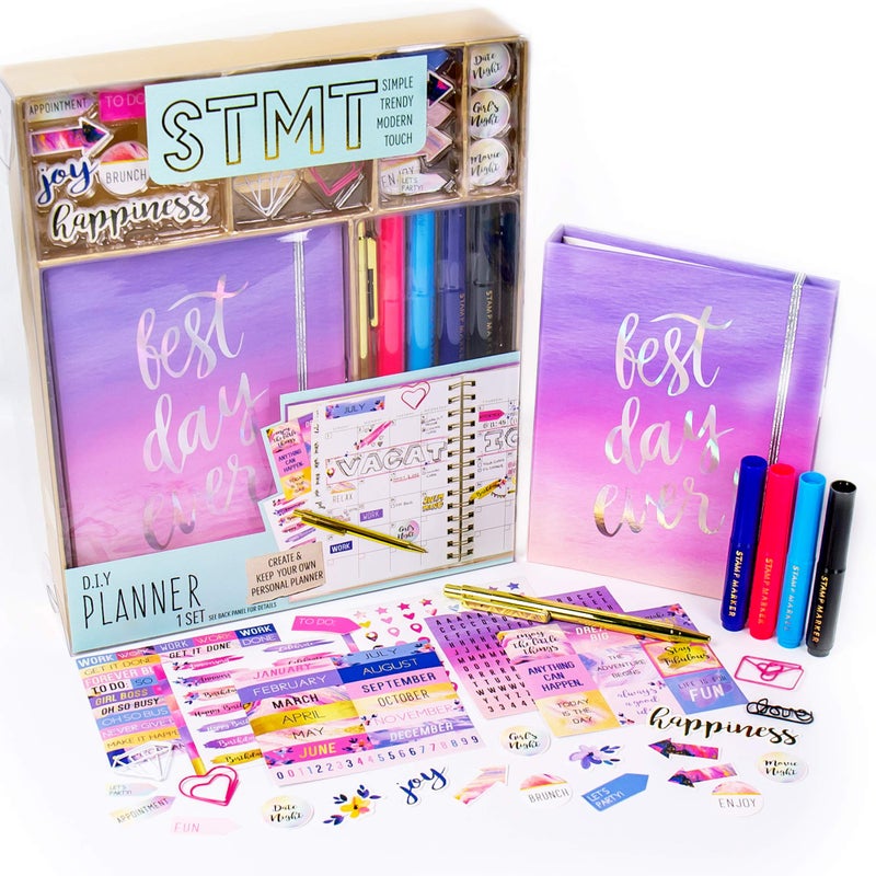 STMT Planner Set - Decorate The Ultimate DIY Daily Planner, Organizer, Diary, Journal, Agenda with Embellishments, Stickers, Paper Clips, Stamp Markers & Pens, Inspiring for Kids and Teen Girls - Image 1